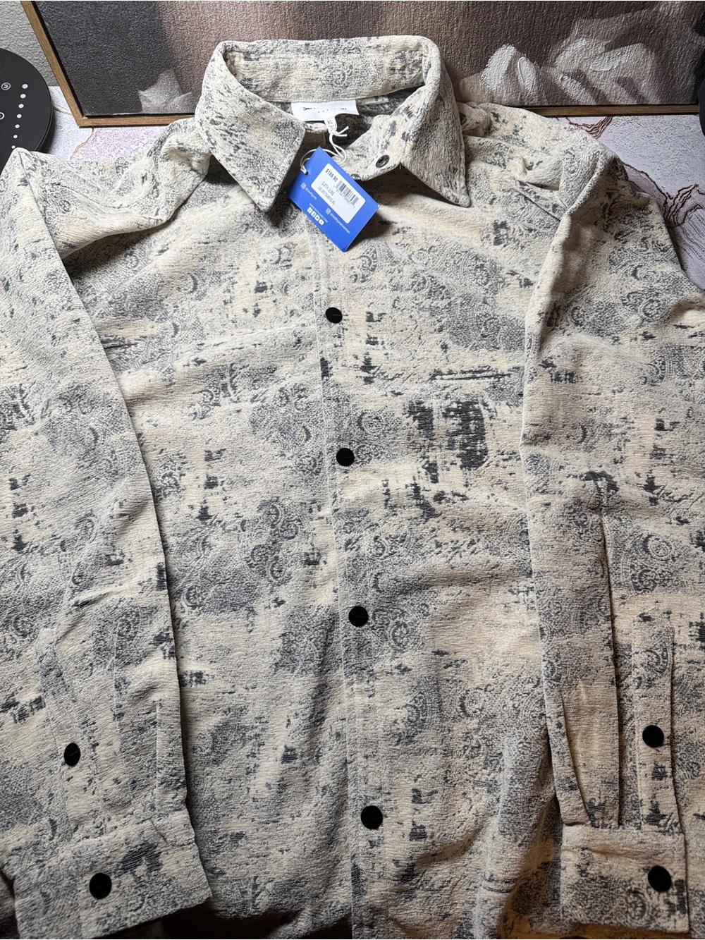 Lightweight Cream & Black Patterned Shirt Jacket